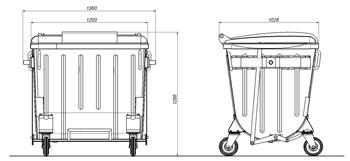 Оцинкованный контейнер для сбора ТБО 1100л. (с плоской пластиковой крышкой)